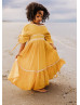 Mustard Yellow Cotton Crepe Boho Beach Twirl Flower Girl Dress